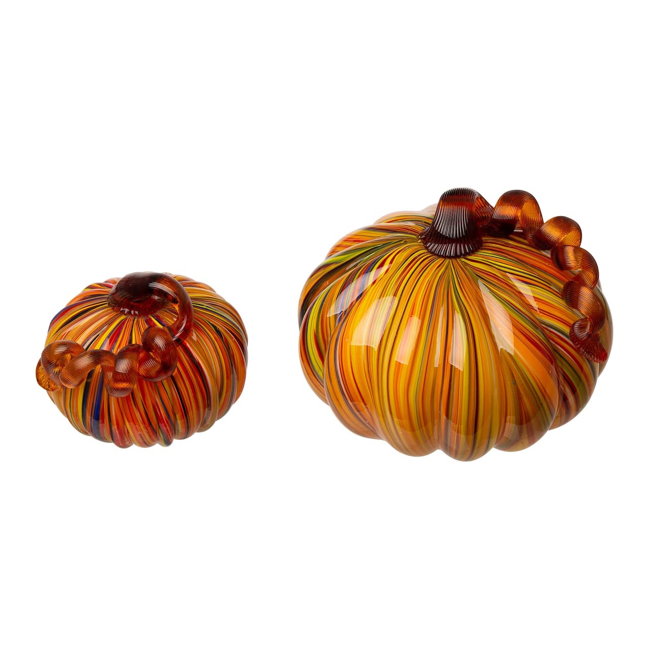 Glitzhome&#xAE; Multi Striped Glass Short Pumpkin Set